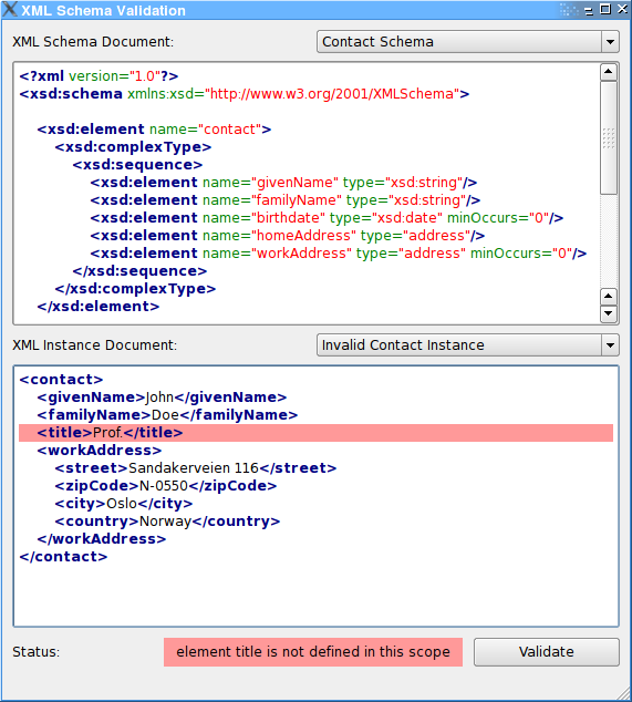 XML Schema Validation Example | Qt XML Patterns 