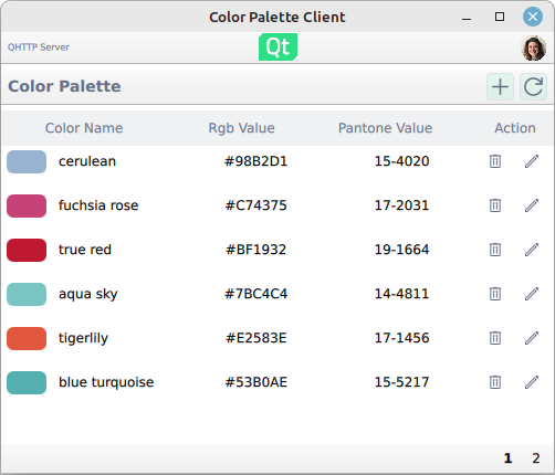 A color palette service GUI