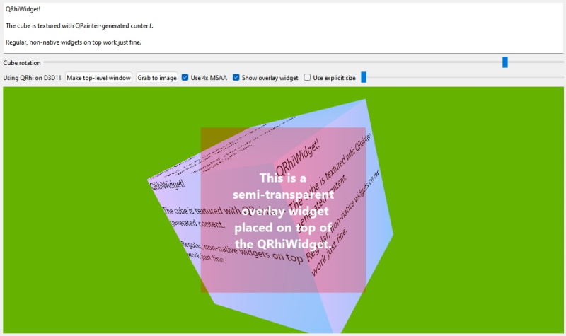 Application showing complex rendering overlays