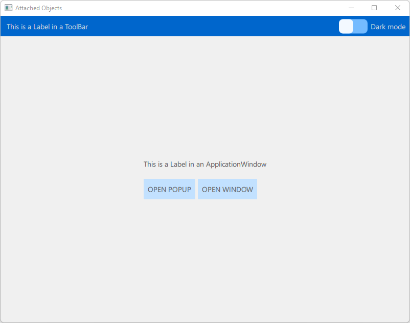 Window with toolbar containing dark mode toggle and buttons