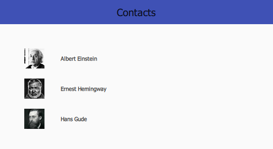 Contacts page with Material style showing poor text contrast