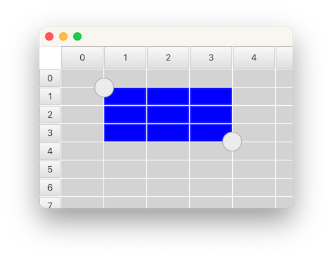 Selection rectangle for selecting table items