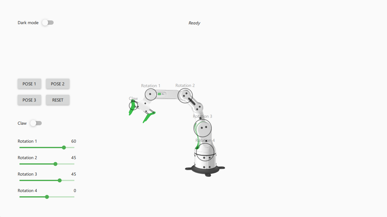 A robot arm with GUI controls