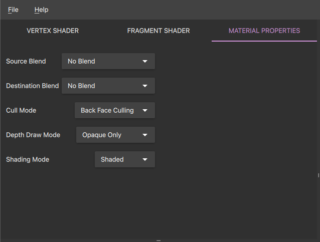 Material Properties panel with blend and shading settings
