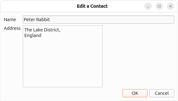 Dialog for editing name and address