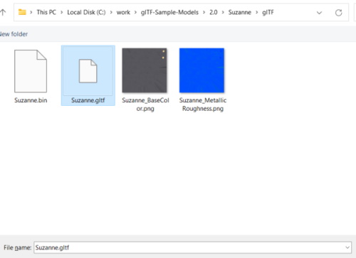 File browser showing Suzanne asset files