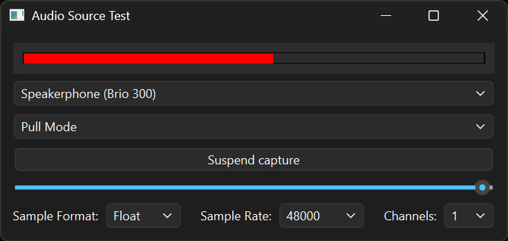 UI showing real-time audio waveform and control buttons