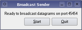 The broadcast sender sends datagrams using UDP communication