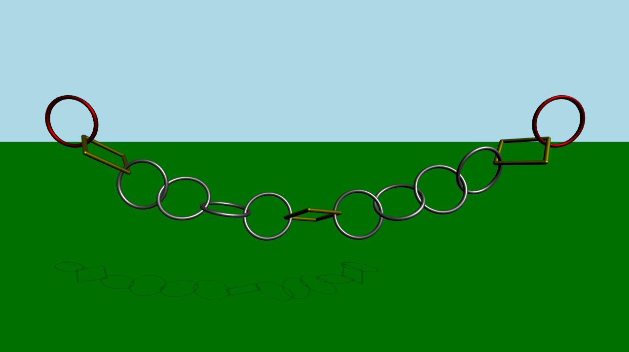 Screenshot of a landscape and multiple square frames and rings chained together
