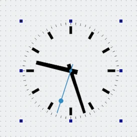 Screenshot of an analog clock widget in the Qt Widgets Designer