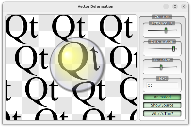 Application showing various vector deformation settings