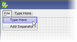 Screenshot of cursor clicking on the new menu showing a dropdown menu with button to create options or separators to the dropdown menu
