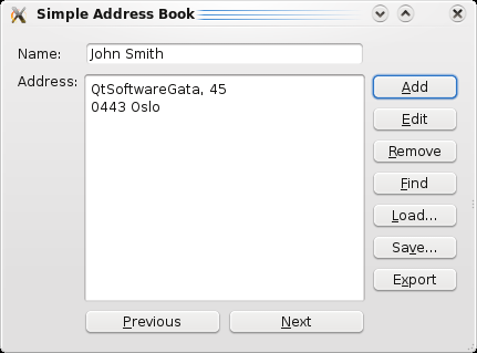 Screenshot showing an address book example in English