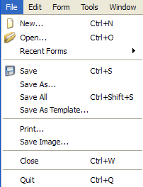 Screenshot showing file menu options