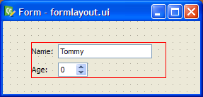 Screenshot showing a layout example with two labels and on each label a text field on the side