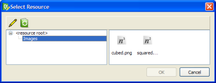 Screenshot of "Select Resource" window showing an option to choose which image should be used as a resource