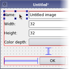 Screenshot showing a widget that is selected in Qt Widgets Designer editor mode