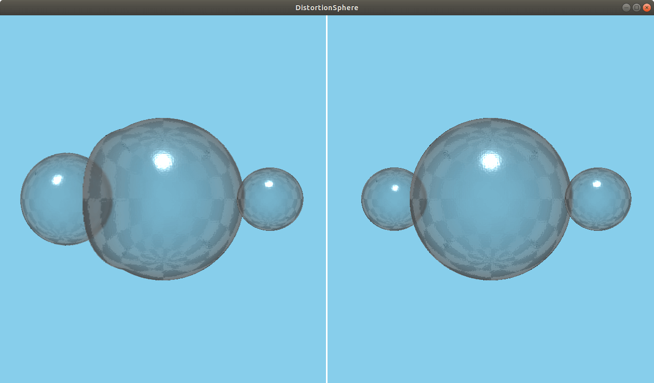Scene comparison showing distortion sphere effect