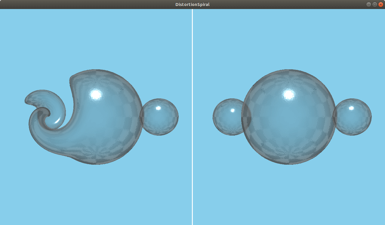 Scene comparison showing distortion spiral effect