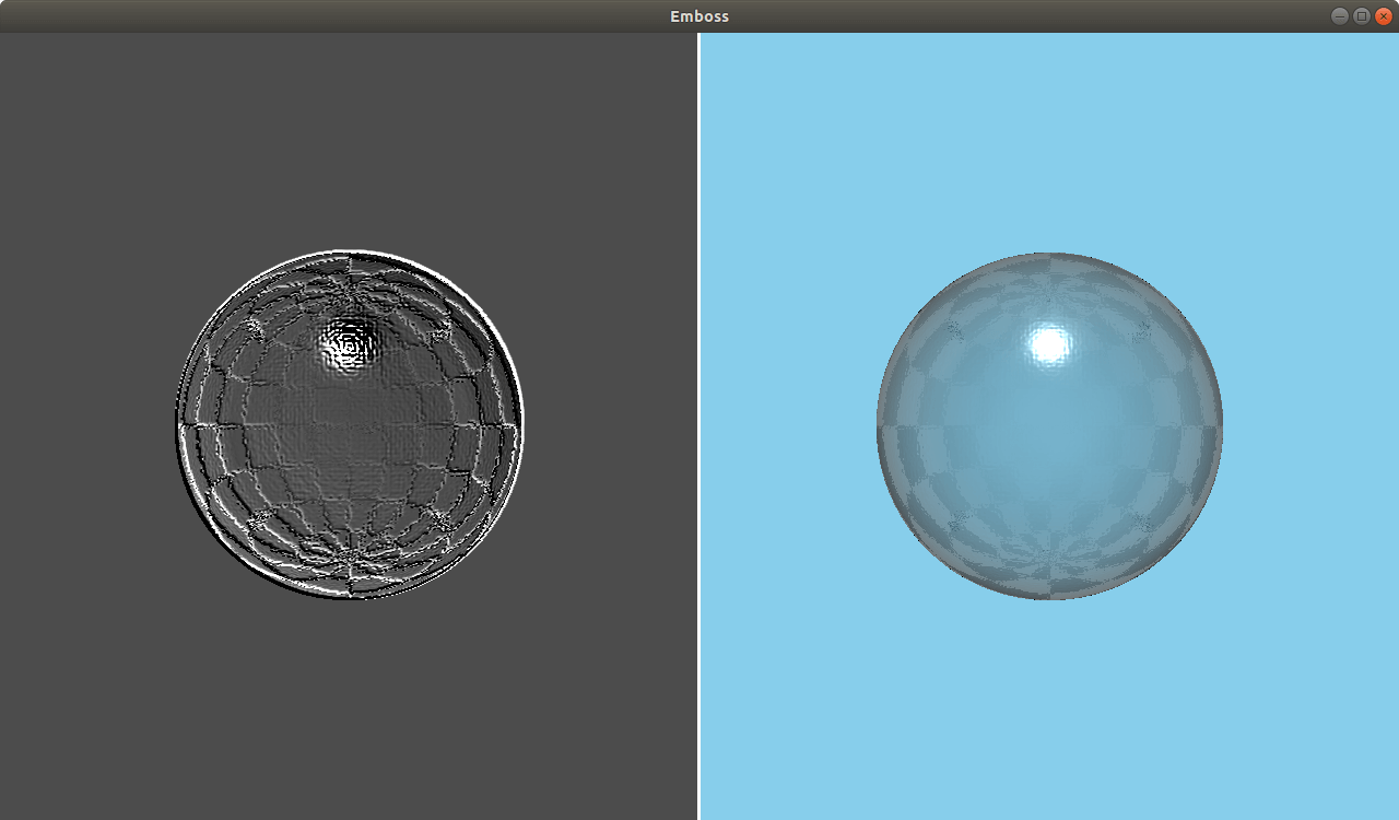 Scene comparison showing emboss effect