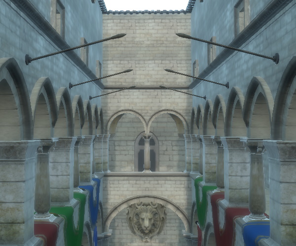 Stone courtyard with glow at levels 1, 2, and 3