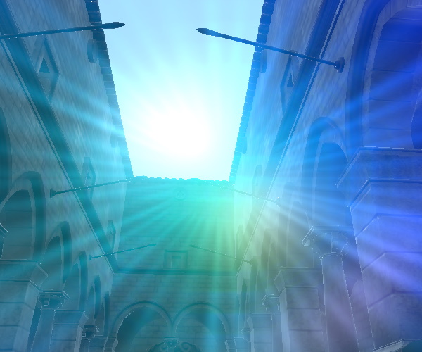 Stone courtyard with blurred lens flare