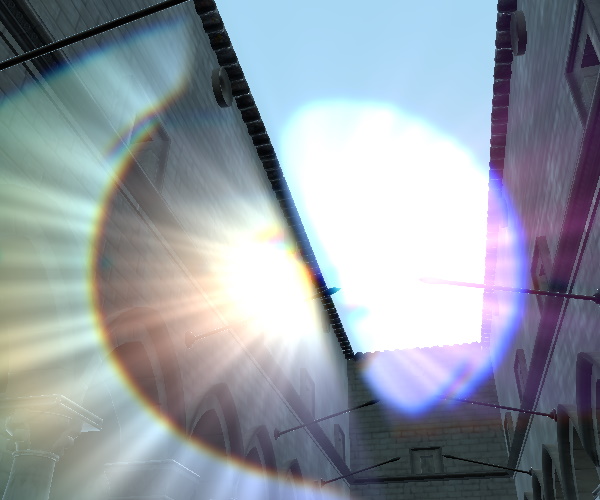 Stone courtyard with prominent lens flare, bias 0.31