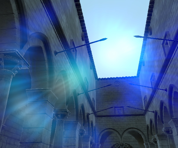 Stone courtyard with clean lens flare