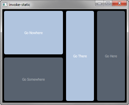 Window with four panels: Go Nowhere, Go Somewhere, Go There, and Go Here