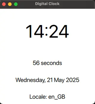 Screenshot of digital clock in English (UK)
