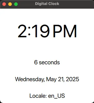 Screenshot of digital clock in English (US)