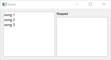 Media player with song list on left and Stopped status on right