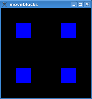 Four blue squares on black background