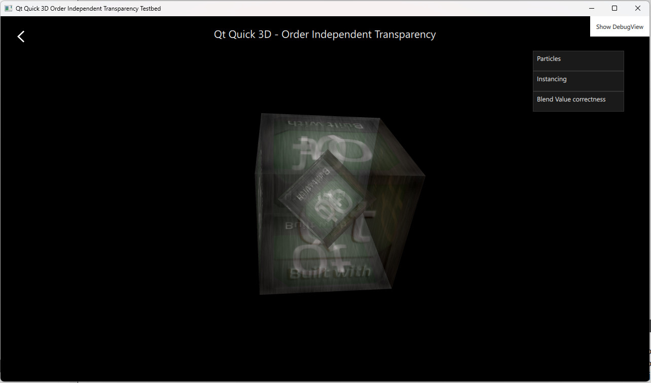 Transparent cubes with example selection menu