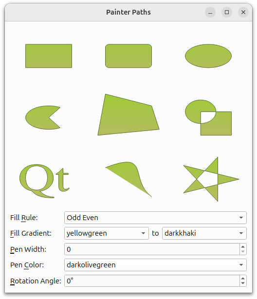Application showing various shapes and graphical options