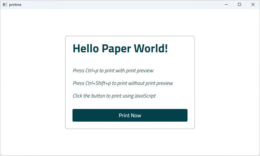 Window with print button and shortcuts for print preview, direct print, and JavaScript print options