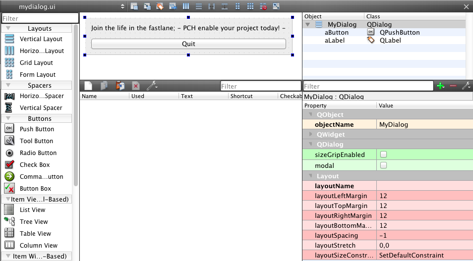 Screenshot of the dialog in design mode