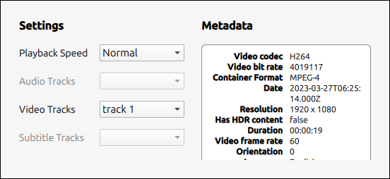 User-selectable playback settings and metadata information