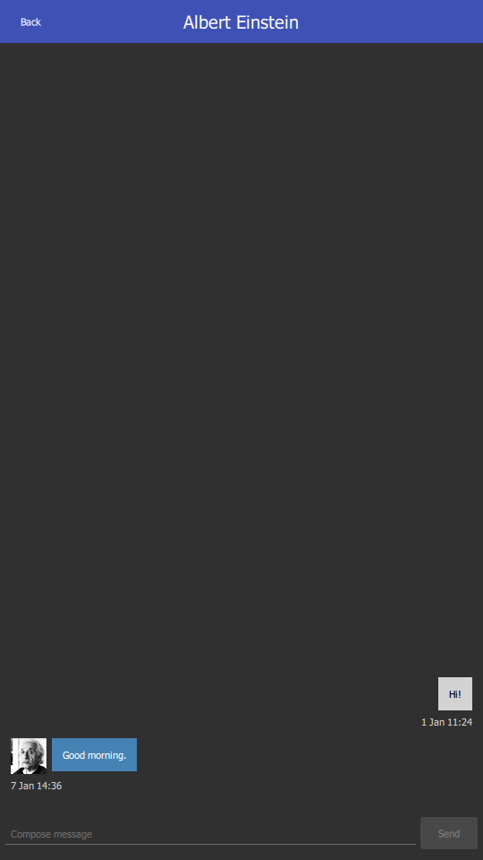 Conversation page with Material style in dark theme