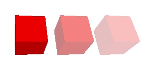 Three cubes showing blend mode opacity variations