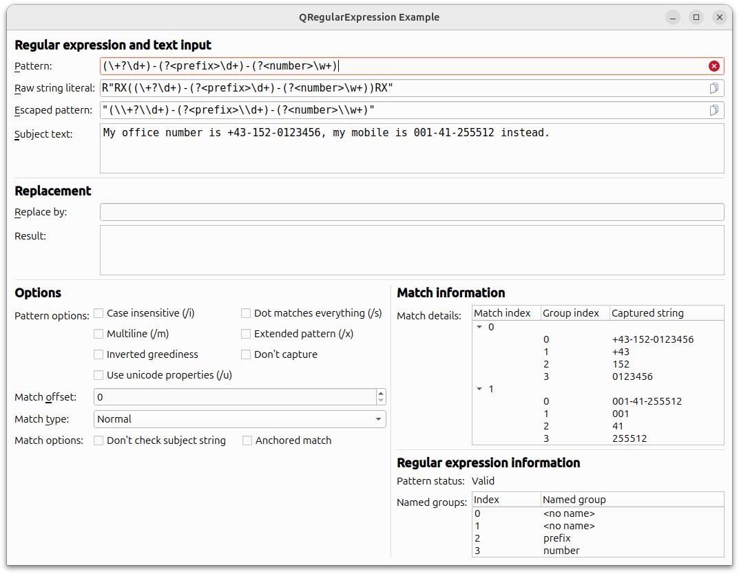 Application with various fields for testing regular expressions