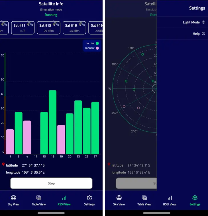 RSSI view with satellite signal bars