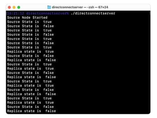 Terminal output with Source State and Replica state toggling true and false