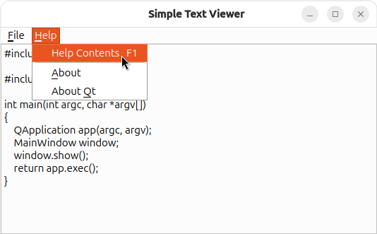 Screenshot of text viewer showing the help menu on the tab bar