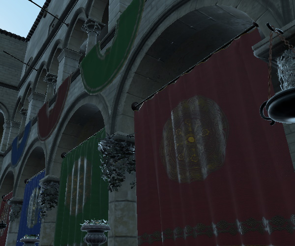 Architectural scene showing specular highlights without antialiasing