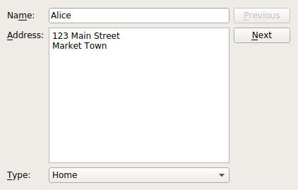 The main window displays the user name, the user address, and it classifies the address type.