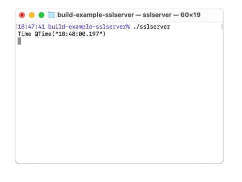 Terminal running sslserver and displaying the current time