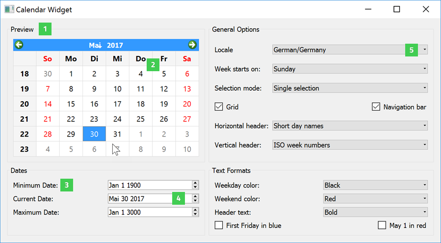 Widget gallery running on Windows 10