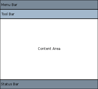 ApplicationWindow layout with menu bar, tool bar, content area, and status bar