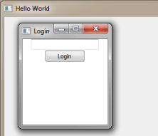 Small Login window with a Login button in front of a Hello World window